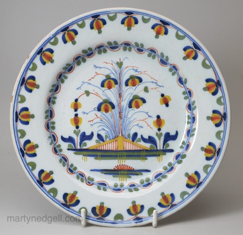 London delft polychrome plate, circa 1740