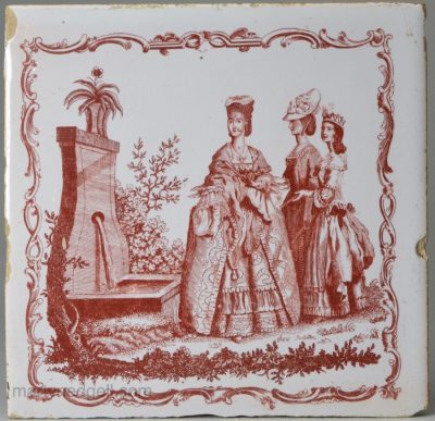 Liverpool delft tile decorated with a red Sadler print, circa 1770