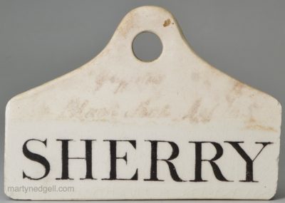 Wedgwood bin label 'SHERRY', circa 1850