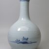 Liverpool delft water bottle, painted with a rural scene in blue, circa 1750