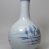 Liverpool delft water bottle, painted with a rural scene in blue, circa 1750