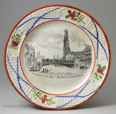 Pearlware child's plate printed with 'A VIEW of the IRON BRIDGE at BOSTON', circa 1820