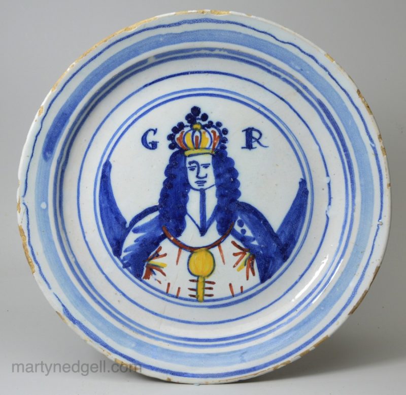 London Delft commemorative plate George I, circa 1720