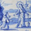 London delft Biblical tile, 'Jesus appears before Mary Magdalene as a gardener after crucifixion', circa 1750