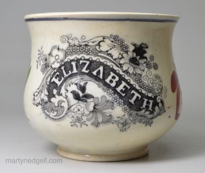 Pearlware pottery child's mug 'ELIZABETH', circa 1840