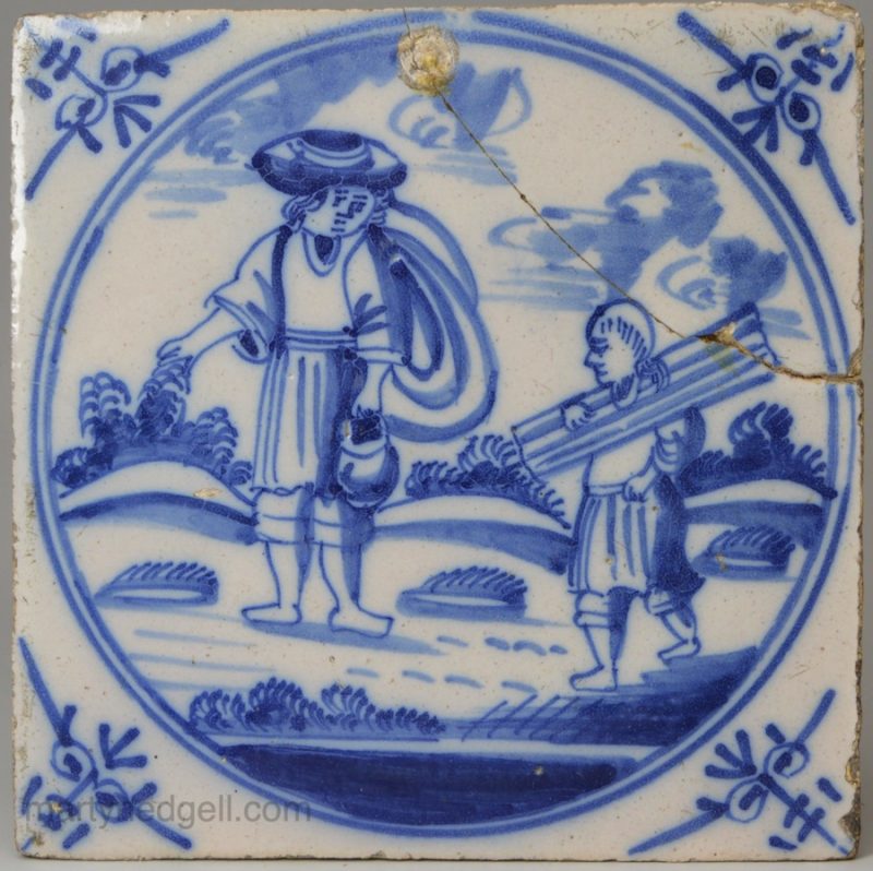 Dutch Delft Biblical tile, Abraham and Isaac, circa 1750