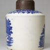 Pearlware pottery tea canister decorated with a blue transfer print under the glaze, circa 1800