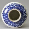 Pearlware pottery tea canister decorated with a blue transfer print under the glaze, circa 1800