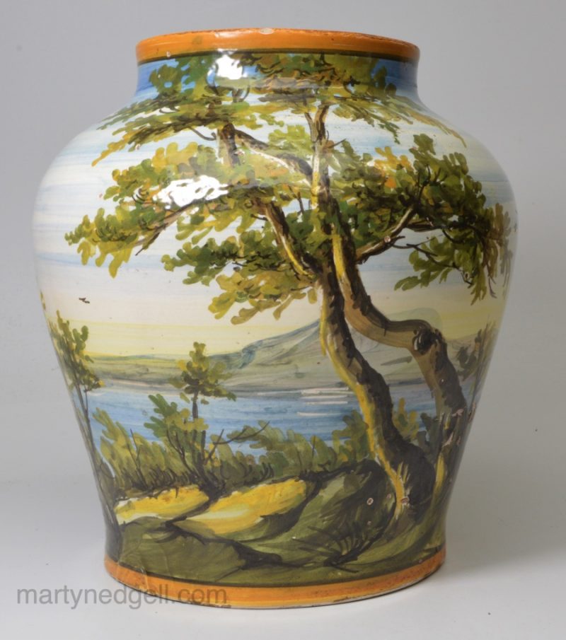 Italian tin glazed vase, circa 1850, probably Castelli