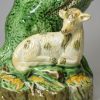 Pearlware pottery spill vase with a goat and birds, circa 1790