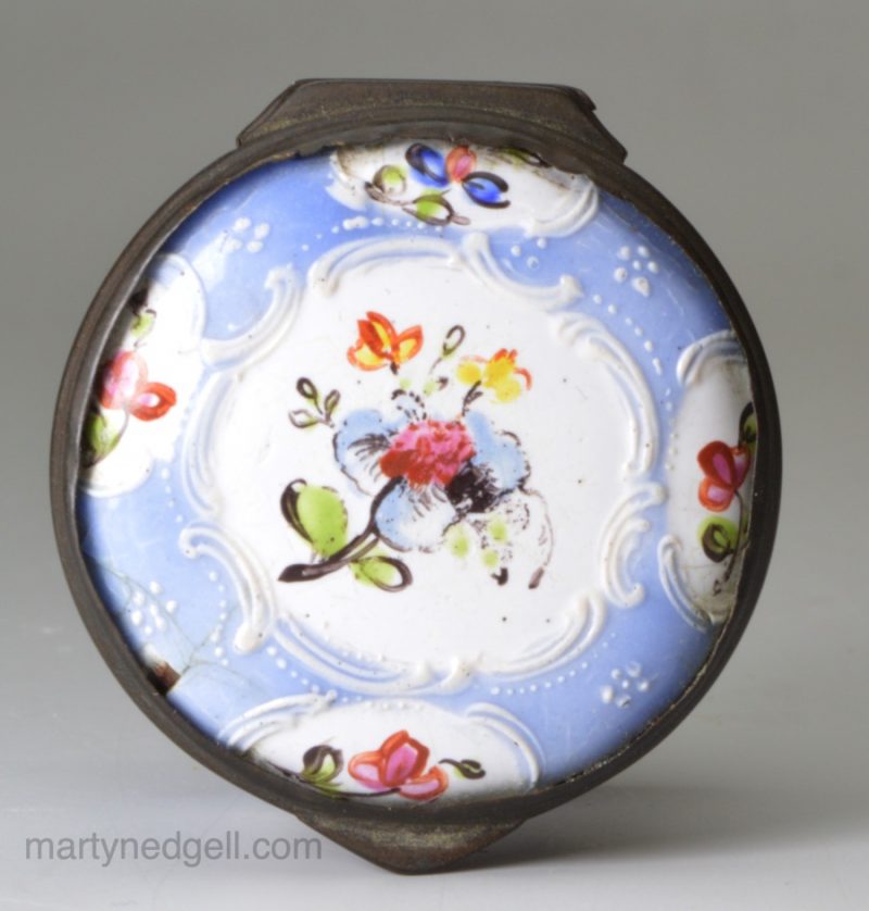 Bilston enamel patch box, circa 1780