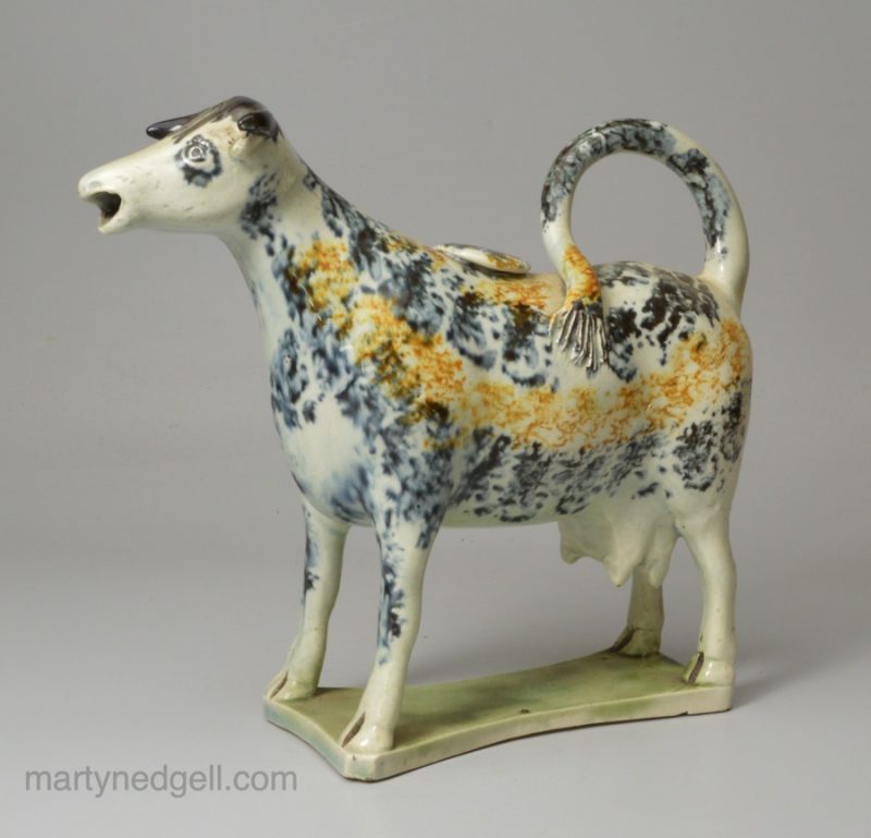 Prattware pottery cow creamer, circa 1820