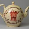 Creamware pottery tea pot, 'God Speed the Plough', circa 1780