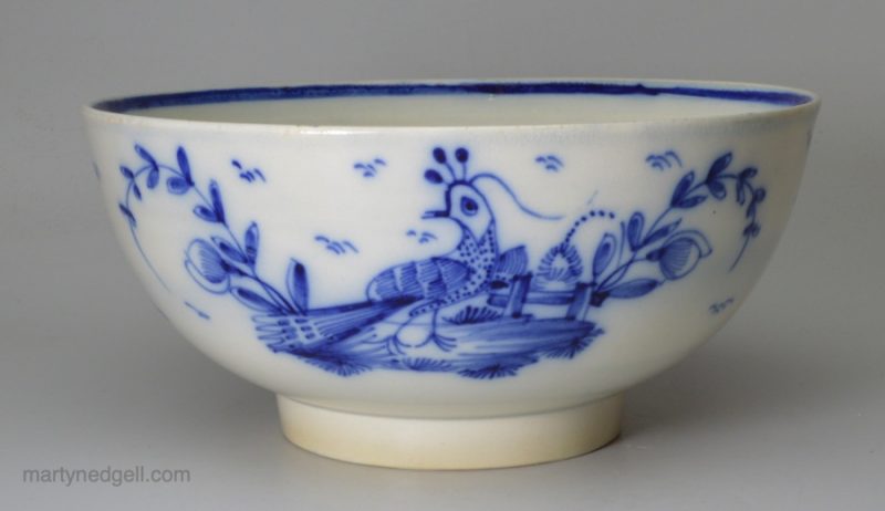 Pearlware pottery slop bowl painted in blue under the glaze, circa 1800