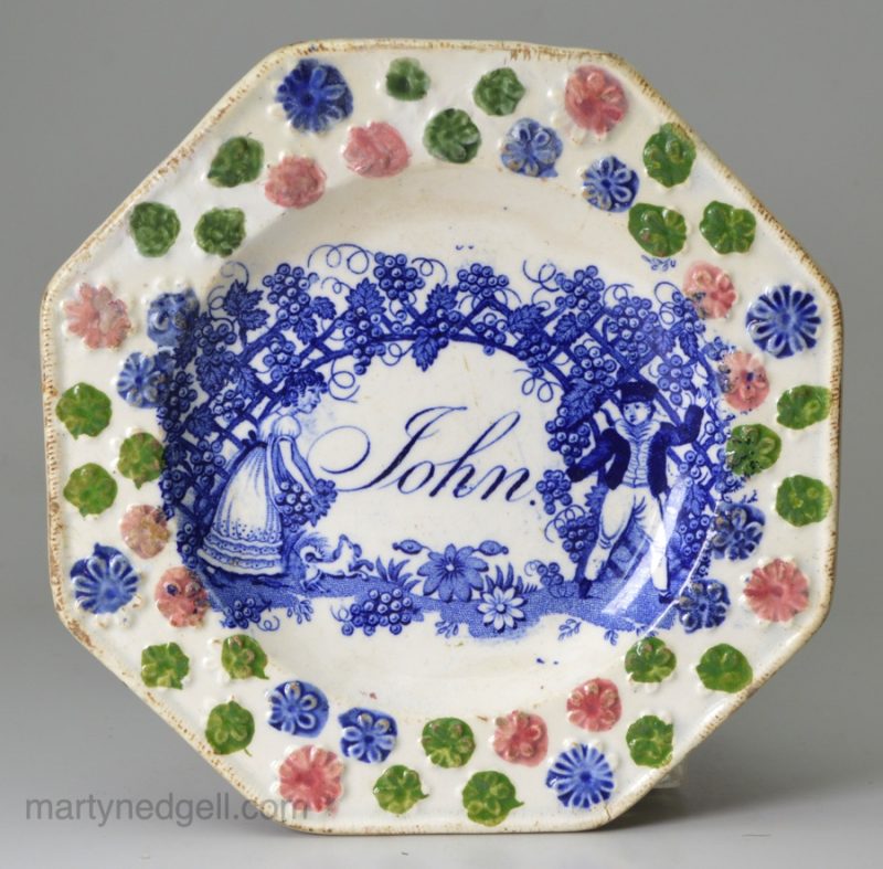 Pearlware pottery child's plate 'John', circa 1830