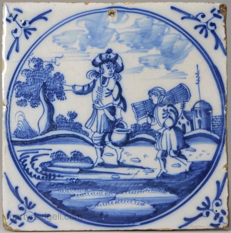 Dutch Delft Biblical tile, 'Abraham & Isaac' circa 1740