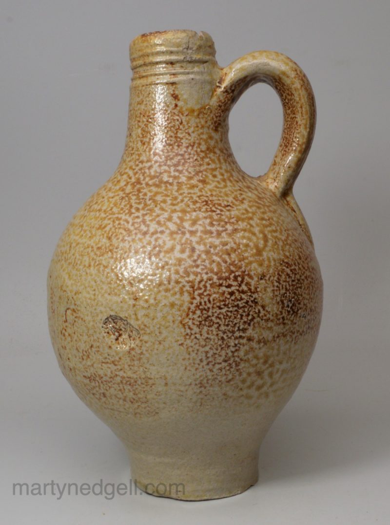 London saltglaze stoneware bottle, circa 1670, probably John Dwight's pottery Fulham