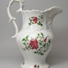 Pearlware pottery serving jug decorated with colours under the glaze, circa 1840