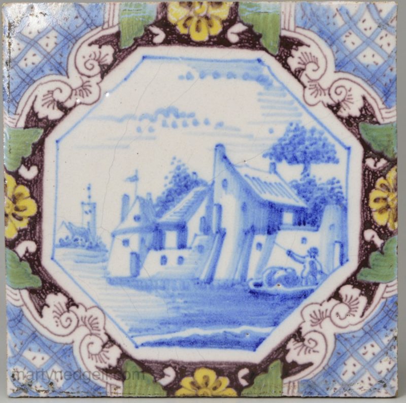 Dutch Delft polychrome tile, circa 1740