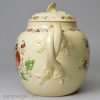 Creamware teapot decorated with enamels and gilding over the glaze, circa 1770