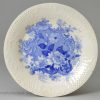 Set of four pearlware pottery cup plates decorated with blue transfer prints under the glaze, circa 1840