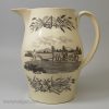 Creamware pottery jug decorated with prints 'DANCING BEAR' and 'GOD SPEED THE PLOUGH, circa 1790