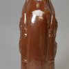 Derbyshire brown salt glaze stoneware commemorative flask, Queen Victoria and Prince Albert, circa 1850