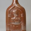 Derbyshire brown salt glaze stoneware commemorative flask, Queen Victoria and Prince Albert, circa 1850