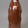 Derbyshire brown salt glaze stoneware commemorative flask, Queen Victoria and Prince Albert, circa 1850