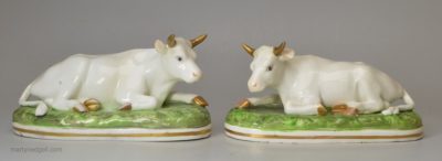 Pair of Staffordshire porcelain bulls, circa 1830