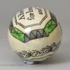 Pearlware pottery darning egg 'A Gift from the Pottery', 'A Reward for Innocence and Truth', circa 1830, possibly Whitehaven Pottery