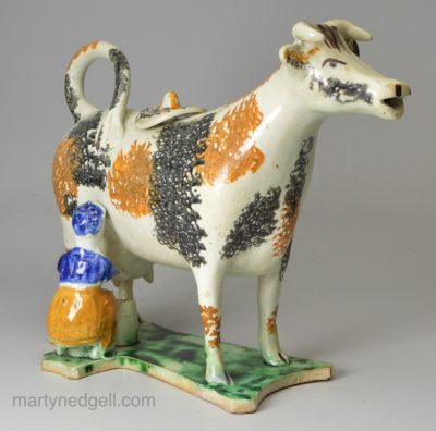 Prattware pottery cow creamer, circa 1780