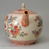 Staffordshire white saltglaze teapot decorated with enamels, circa 1750