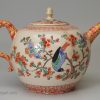 Staffordshire white saltglaze teapot decorated with enamels, circa 1750