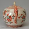 Staffordshire white saltglaze teapot decorated with enamels, circa 1750