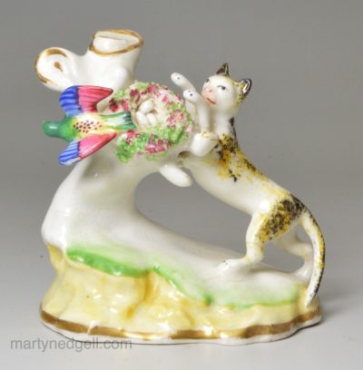 Staffordshire porcelain cat and bird's nest, circa 1840