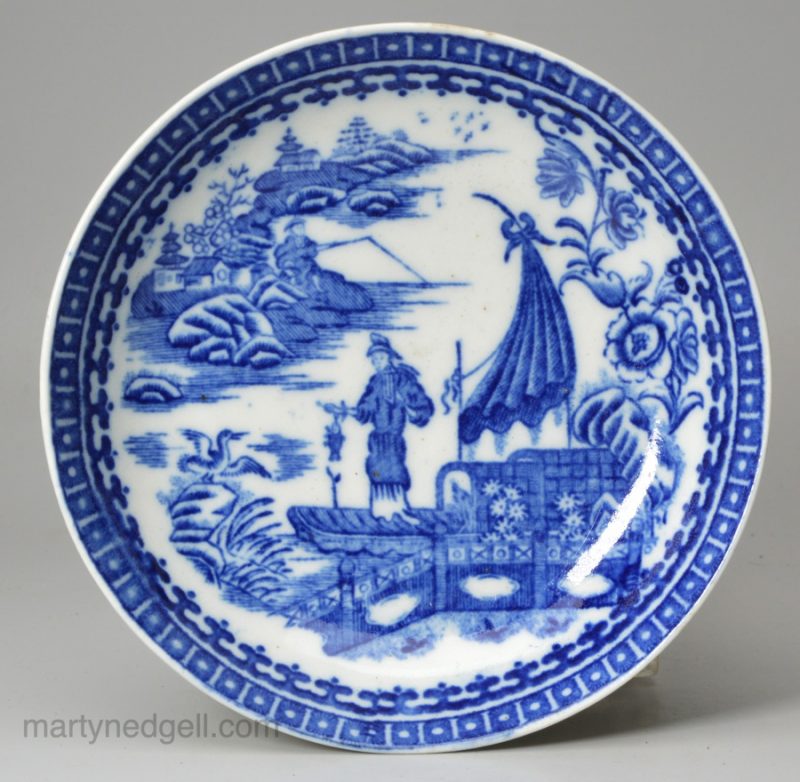 Caughley porcelain saucer decorated with the Fisherman print, circa 1780