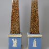 Pair of Staffordshire pearlware pottery obelisks decorated with surface agate ware, circa 1800