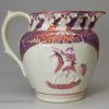 Pearlware pottery commemorative jug moulded with 'WELLINGTON' and 'BLUCHER' and decorated with pink lustre, circa 1815