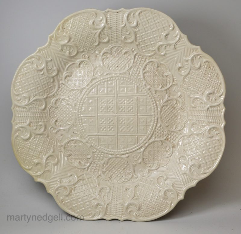 Large Staffordshire white saltglaze stoneware dish, circa 1760