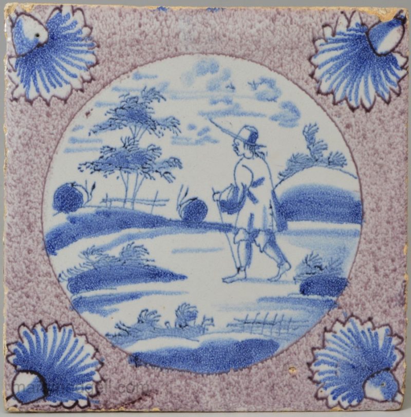 London delft tile, circa 1740