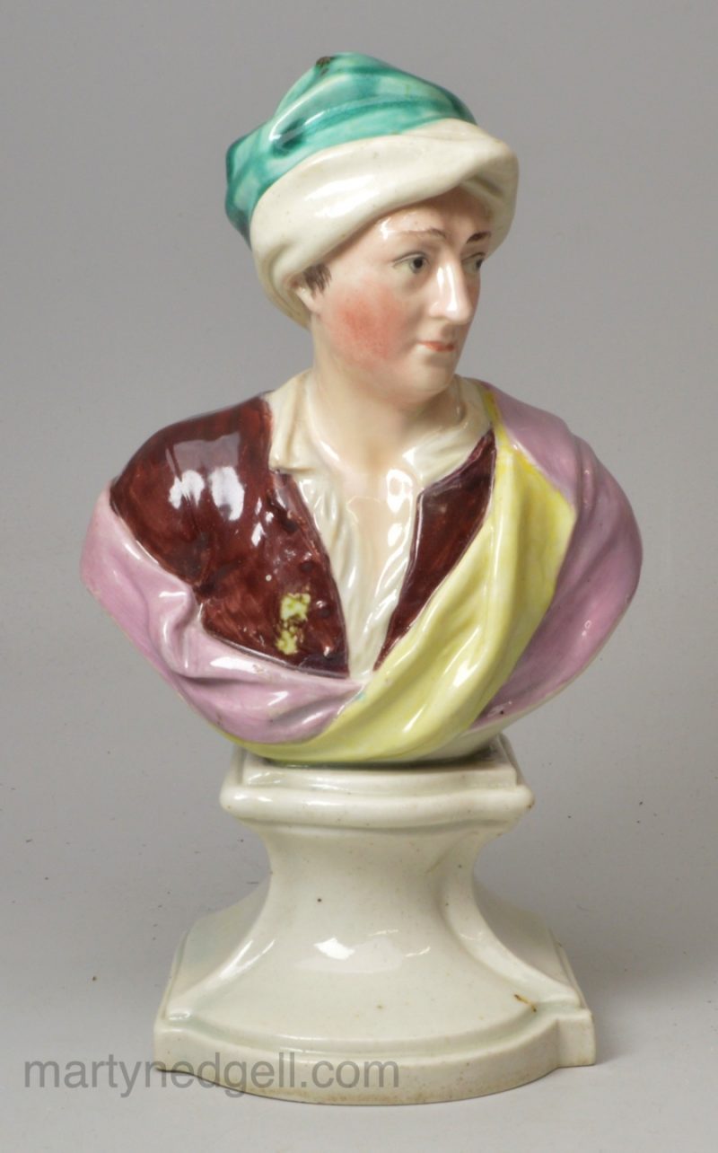 Staffordshire pearlware pottery bust of Matthew Prior, circa 1820