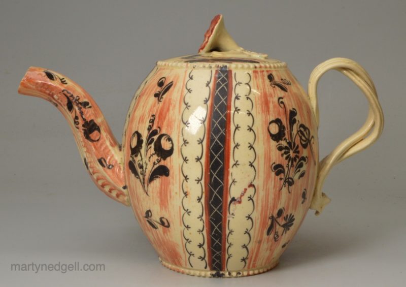 Creamware pottery chintz teapot, circa 1770