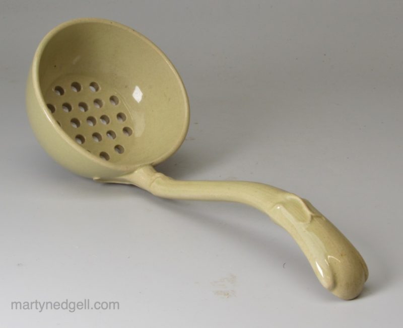 Drabware pottery straining sauce ladle, circa 1820