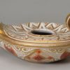 English porcelain ink well in the shape of a Roman oil lamp, circa 1820, probably Derby