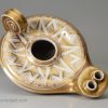 English porcelain ink well in the shape of a Roman oil lamp, circa 1820, probably Derby