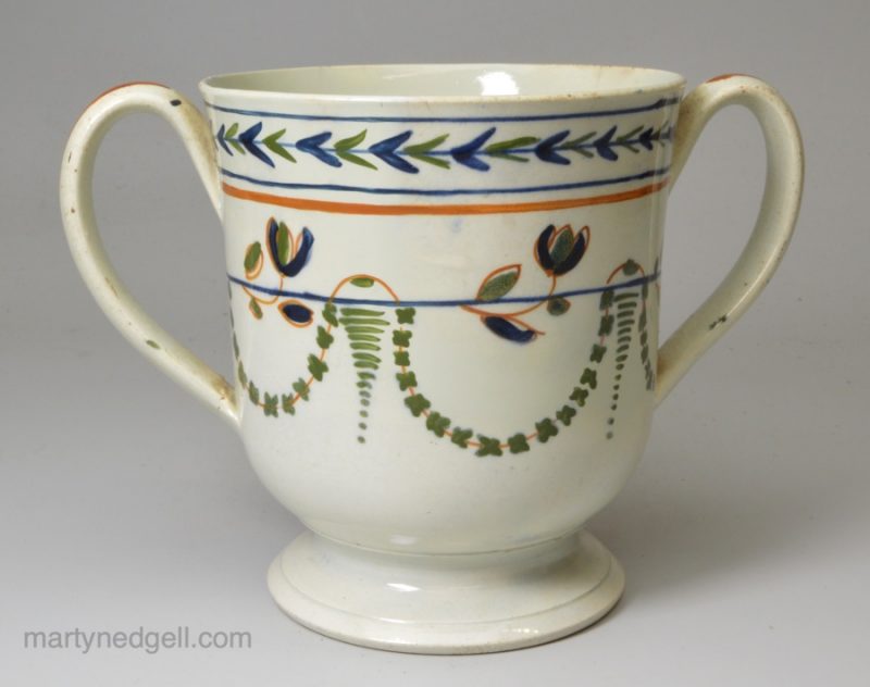 Prattware pottery loving cup, circa 1820