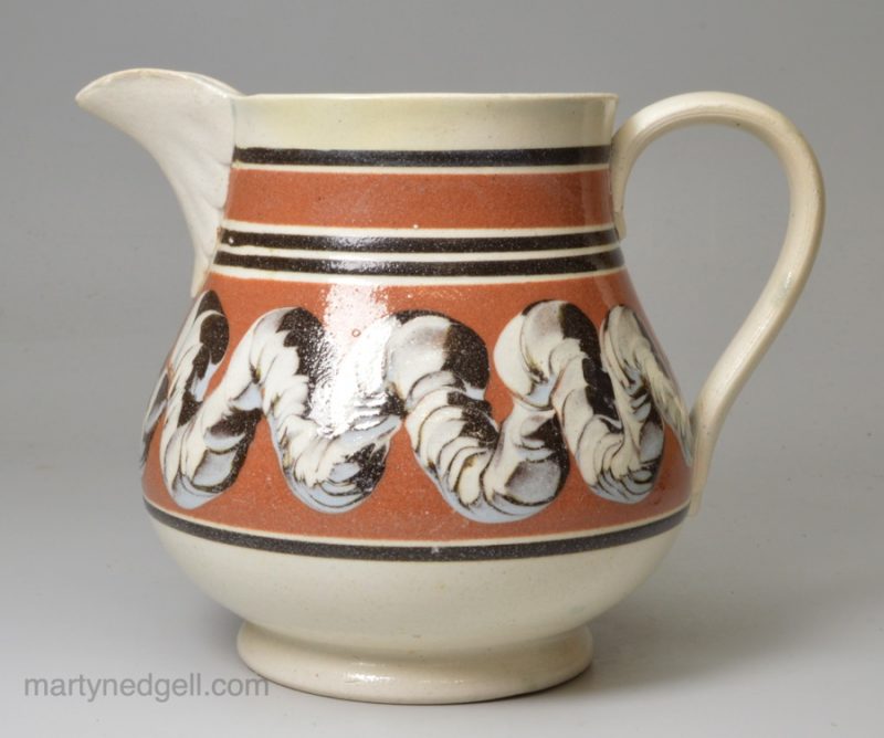 Mochaware jug with snail trail decoration, circa 1830