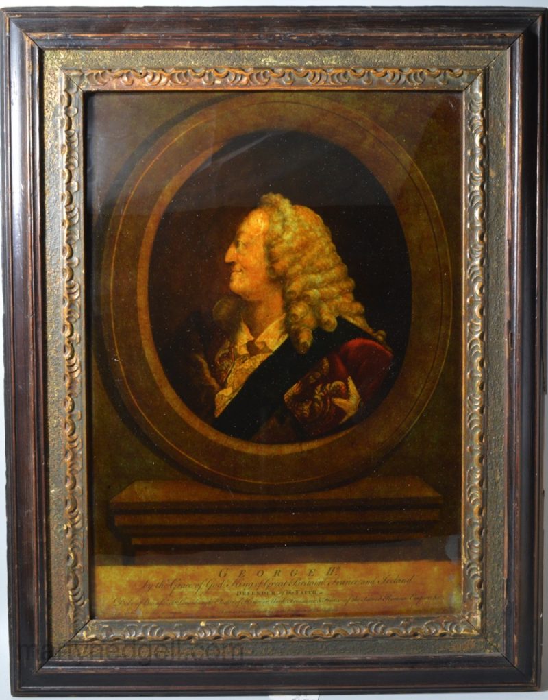 Reverse print on glass of George II, Printed for Jn. Bowles in Cornhill, circa 1750