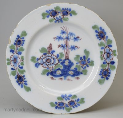 Bristol delft polychrome plate, circa 1750